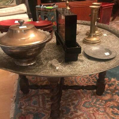 Brass and Etched Table with Carved Legs