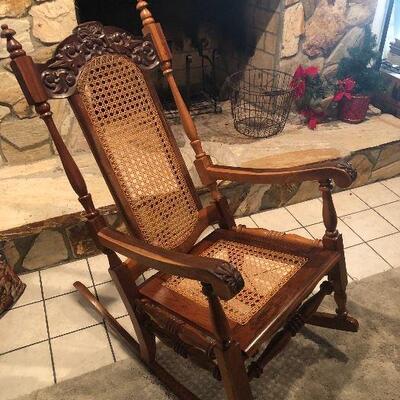 Dominican Hand-carved Cane Rocking chair 