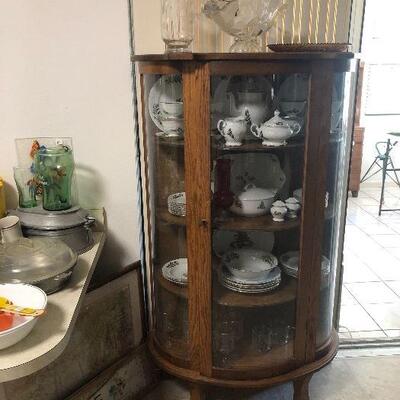 Tiger Oak Bow front curio China cabinet 