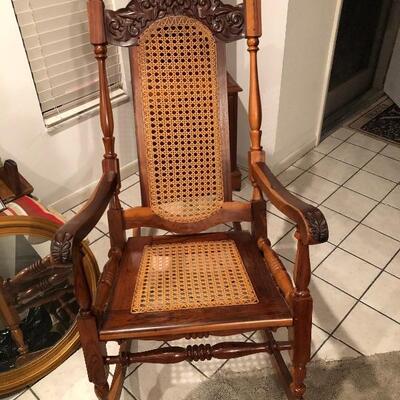 Vintage Cane and Hand carved rocking chair from the Dominican Republic 
