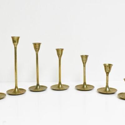 7 pc Brass Candle Stand Set - Stepping Graduated