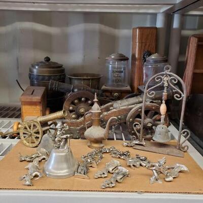 
#5034 â€¢ 2 Vintage Nut Machines, Antique Indian Teapot, Figureines and More