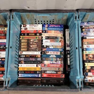 #4556 â€¢ 3 Totes Full Of DVDs and VHS Movies