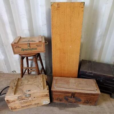 #4598 â€¢ Wooden Rifle Case, Wooden Stool,Remington Vintage Wooden Hunting Ammo Box, Vintage military...
