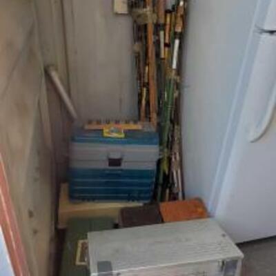 #5000 â€¢ 8 Tackle Boxes Full Of Hooks, Reels, Fishing Weights, Fishing Poles, and More