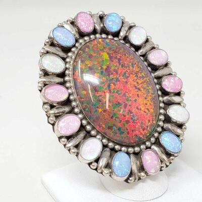 #931 â€¢ Native American G. James Multicolor Opal Sterling Silver Statement Ring