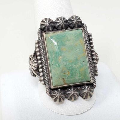 #927 â€¢ Native American Navajo M&R Calladitto Turquoise Sterling Silver Men's Ring
