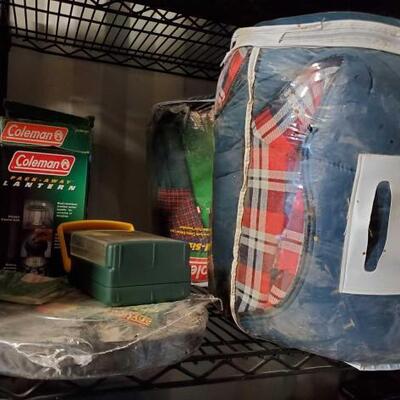 #5110 â€¢ 2 Colman Sleeping Bags, Coleman Pack-away Lantern, Colman Table Lamp, and More