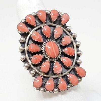 #907 â€¢ Native American Spiny Oyster Cluster Sterling Silver Ring