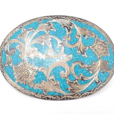 #1006 â€¢ Sterling Silver Turquoise Belt Buckle- 82.2g
