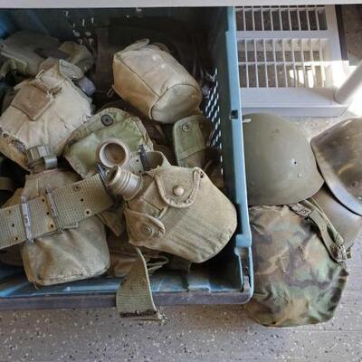 
#5240 â€¢ Military Helmets, Military Tool Bag, Military Canteens, Holsters, and More