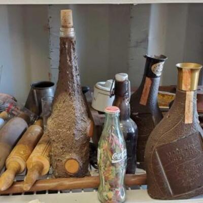 #4590 â€¢ 3 Beam's Choice Motern Masters Decanters, Wooden Baking Rolling Pins, Glassware, And More