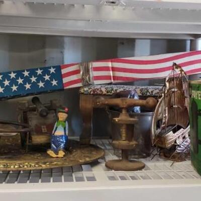 
#4588 â€¢ Complete U.S. Flag Kit, Sure Shot Sprayer, Small Stool, Decorative Items, Baseball Bat, and More