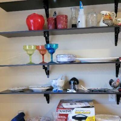 Kitchenware , floating shelves and margarita glasses