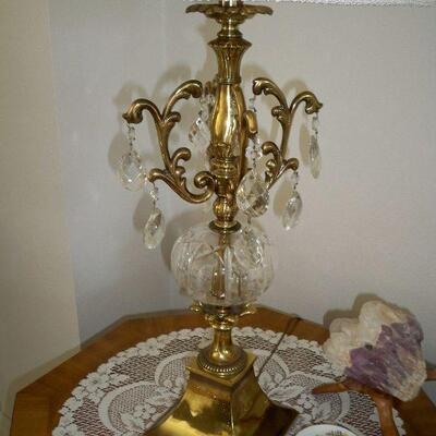 Brass Table Lamp with Crystals