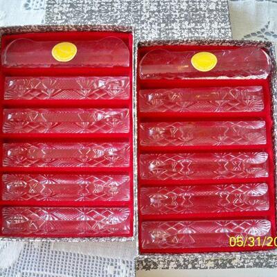 Vintage - 2 sets of 6 Bleikristall Crystal Knife Rests, Made in West Germany in Original Boxes