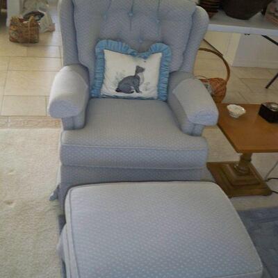 Harden Furniture Co. Blue Swivel Chair with Ottoman #1