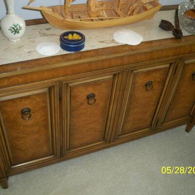Vintage Weiman Furniture Co. Walnut Credenza with Marble insert in top.