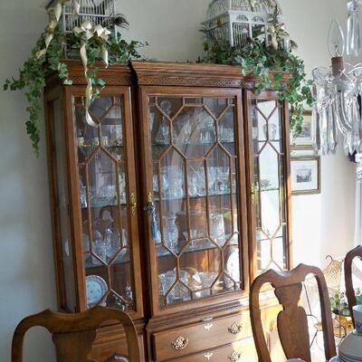*BIN - Vintage Harden Furniture Co. 2pcs Cherry China Hutch with lights.