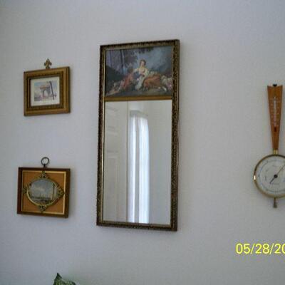 Wall Art - 2 - Prints ; Wall Mirror ; MCM Barometer with thermometer.