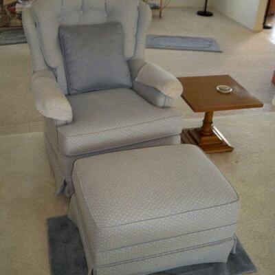 2nd Harden Furniture Co. Blue Swivel Chair with Ottoman ; 2nd Vintage Weiman Furniture Co. Walnut Pedestal End Table.