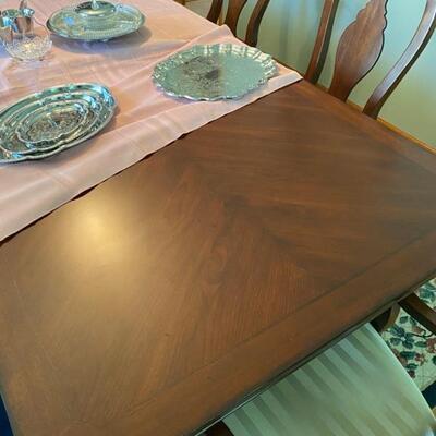 Solid Wood Dining Table w/6 Chairs - $340 - 96"L x 44"W x 30.5"H (Includes 2 x 14" Leaves, Complete Table Pad &...