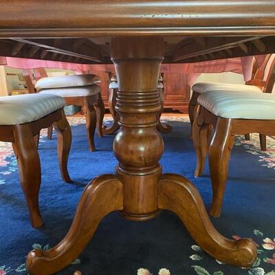 Solid Wood Dining Table w/6 Chairs - $340 - 96"L x 44"W x 30.5"H (Includes 2 x 14" Leaves, Complete Table Pad &...