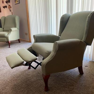 Lane Furniture Pair Queen Anne Reclining Wingback Chairs - $80 Each - 41"H x 31"W x 34"D