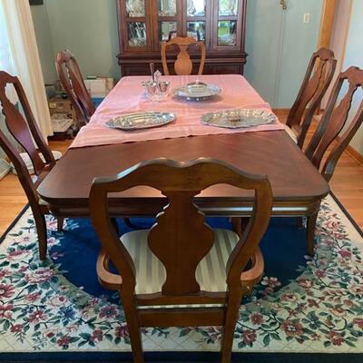 Solid Wood Dining Table w/6 Chairs - $340 - 96"L x 44"W x 30.5"H (Includes 2 x 14" Leaves, Complete Table Pad &...