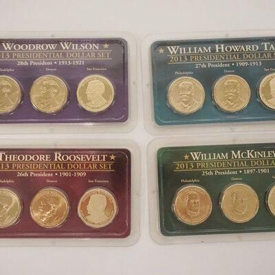 1213	4 2013 UNCIRCULATED PRESIDENTIAL COINS, PHILA AND DENVER. WILLIAM TAFT, WOODROW WILSON, THEODORE ROOSEVELT AND WILLIAM MCKINLEY
