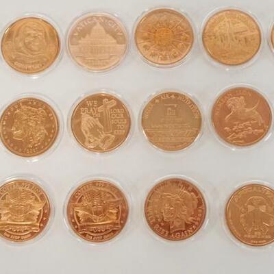 1168	NICE ASSORTMENT OF AV AND TROY OZ COPPER ROUNDS.
