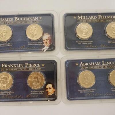 1210	4 2010 UNCIRCULATED PRESIDENTIAL COINS, PHILA AND DENVER. ABRAHAM LINCOLN, MILLARD FILLMORES, JAMES BUCHANNA AND FRANKLIN PIERCE
