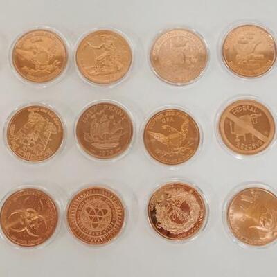 1163	NICE ASSORTMENT OF AV AND TROY OZ COPPER ROUNDS.
