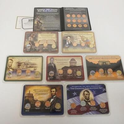 1217	GROUP OF 8 LINCOLN ANNIVERSARY SETS, SOME COLORIZED. YEARS 2008, 2009 AND 2010
