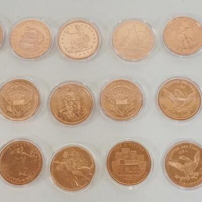 1167	NICE ASSORTMENT OF AV AND TROY OZ COPPER ROUNDS.
