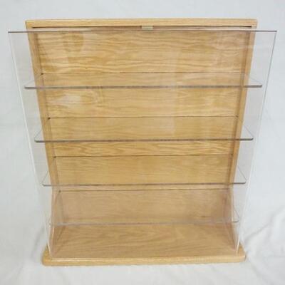 1124	 OAK DISPLAY CASE W/PLEXIGLASS SHELVES & FRONT, 25 IN X 7 1/2 IN X 23 IN
