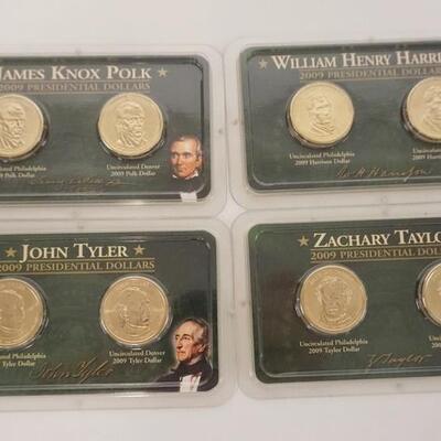 1209	4 2009 UNCIRCULATED PRESIDENTIAL COINS, PHILA AND DENVER. ZACHARY TAYLOR, WILLIAM HARRISON, JAMES POLK AND JOHN TYLER
