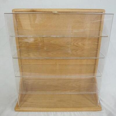 1125	 OAK DISPLAY CASE W/PLEXIGLASS SHELVES & FRONT, 25 IN X 7 1/2 IN X 23 IN
