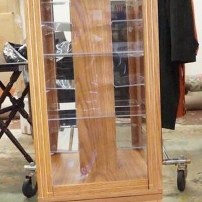 1110	THOMAS PACCONI 1900-2000 CLASSICS DISPLAY CASE FOR MODEL CARS ON STAND & TURNTABLE. APP. 41 IN X 12 IN, 12 IN DEEP. 
