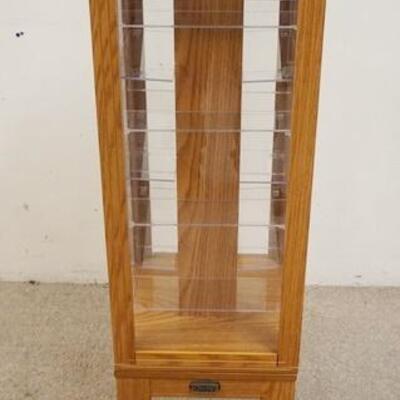 1121	OAK FLOOR/COUNTER TOP REVOLVING DISPLAY CABINET W/TAG THOMAS CLASSICS, 41 IN HIGH X 12 IN X 12 IN

