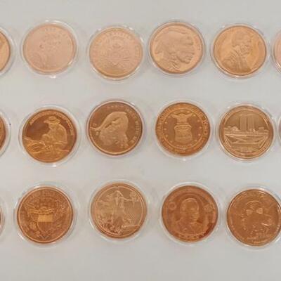 1164	NICE ASSORTMENT OF AV AND TROY OZ COPPER ROUNDS.
