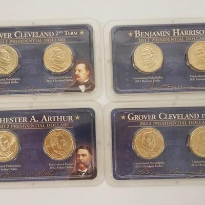 1212	4 2012 UNCIRCULATED PRESIDENTIAL COINS, PHILA AND DENVER. GROVER CLEVELAND 1ST AND 2ND TERMS , BENJAMIN HARRIS AND CHESTER ARTHUR
