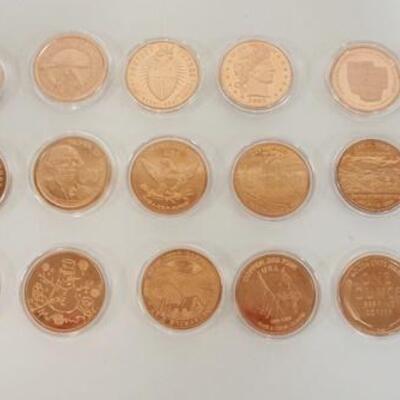 1169	NICE ASSORTMENT OF AV AND TROY OZ COPPER ROUNDS.
