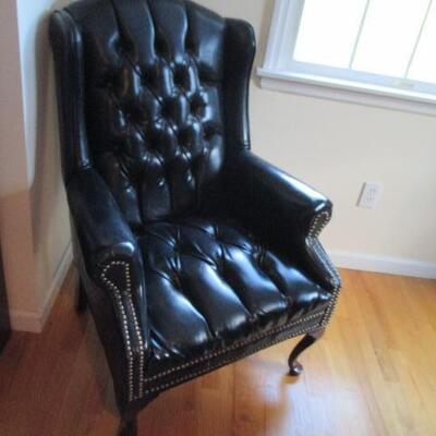 Black Leather Tufted Chesterfield Style Sofa & Wing Chairs 