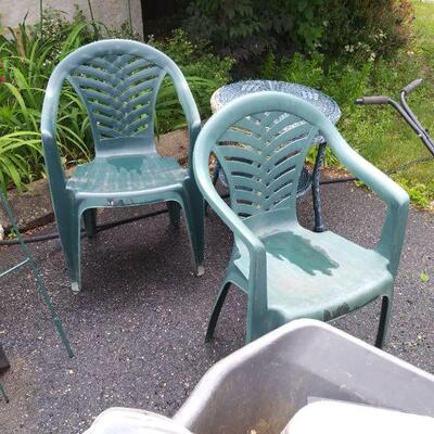 Green patio chairs