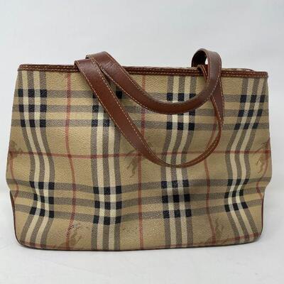 Burberry Brown Haymarket Check Coated Canvas Tote Bag