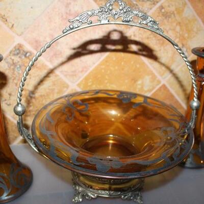 deco silver overlay console set