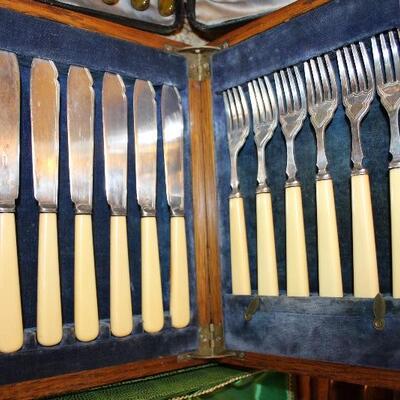 English fish set in fitted oak case