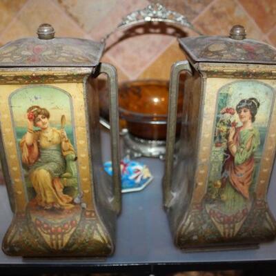 pair deco biscuit tins