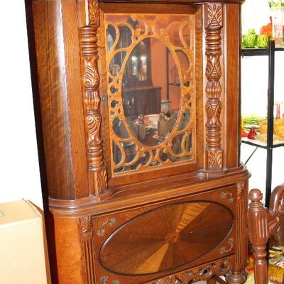 beautiful 1930's-40's walnut dining suite; china cabinet with mirrored door